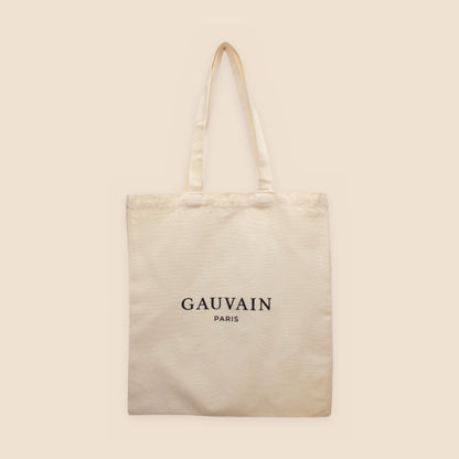 Verso du tote bag Gauvain Paris, monogramme seul sur toile de coton écru