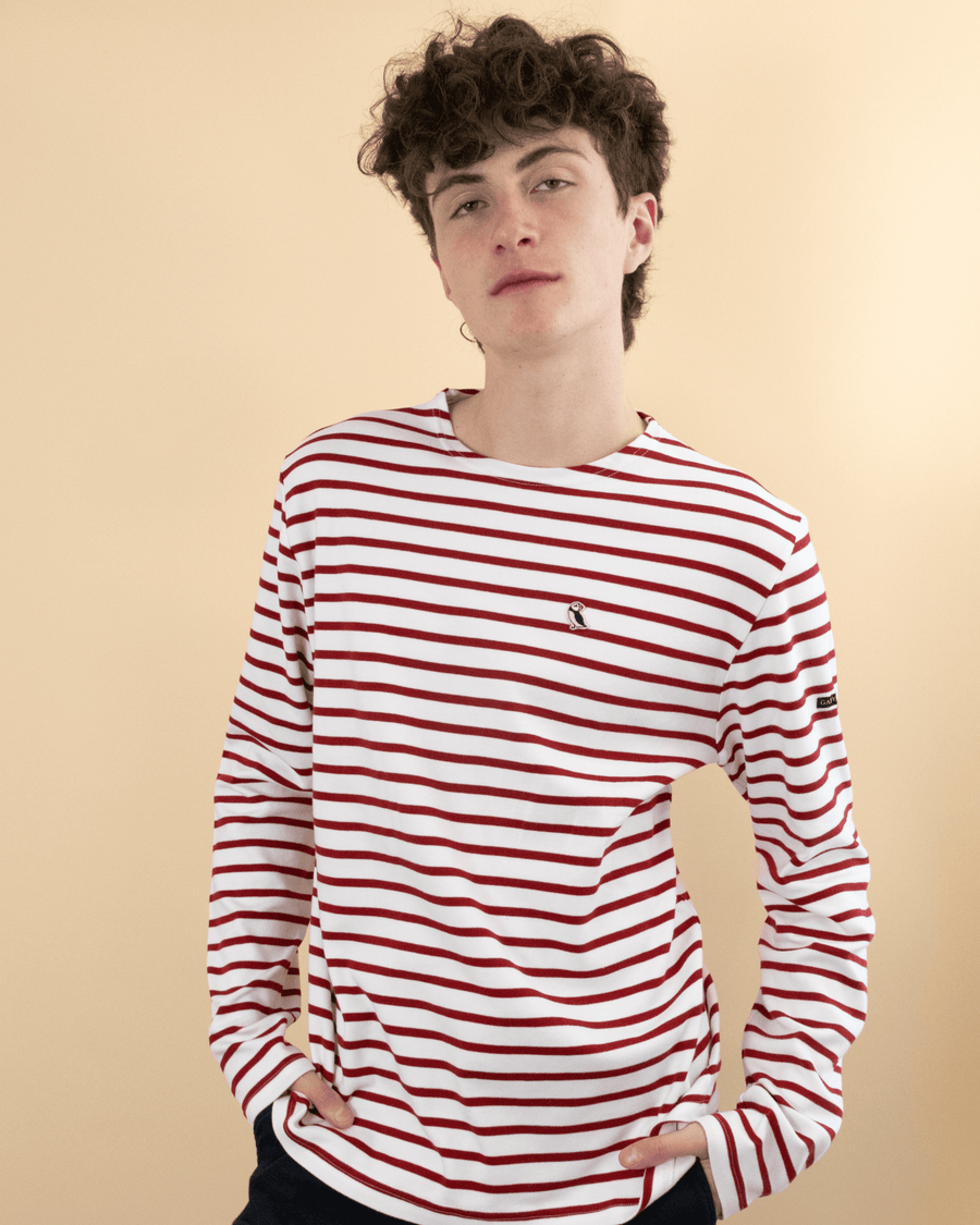 Marinière Originale Homme Rouge - Gauvain Paris, portée de face, studio